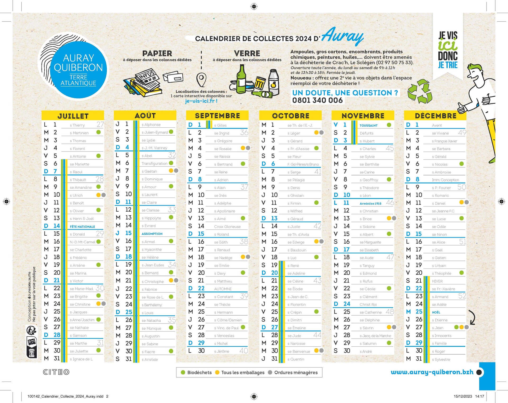 Calendrier de collectes 2024