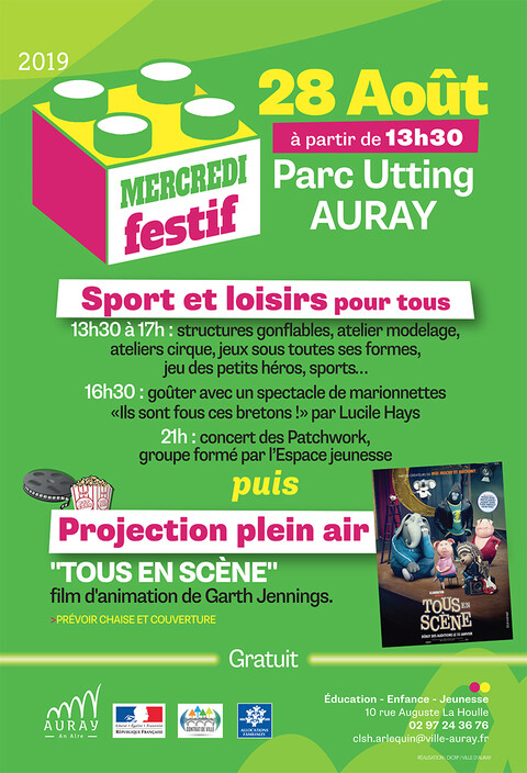 Auray : Affiche mercredi festif et cinéma de plein air 2019