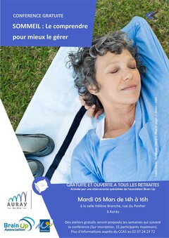 Auray : affiche de la conférence sur le sommeil organisée par le CCAS d'Auray et l'association Brain Up