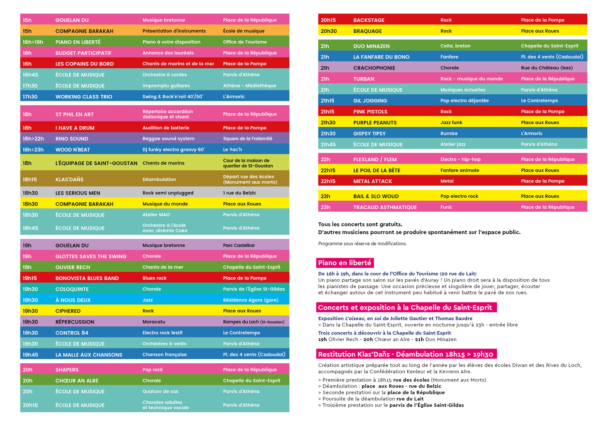 Programme Fête de la musique 2023_Auray Programme Fête de la musique 2023_Auray