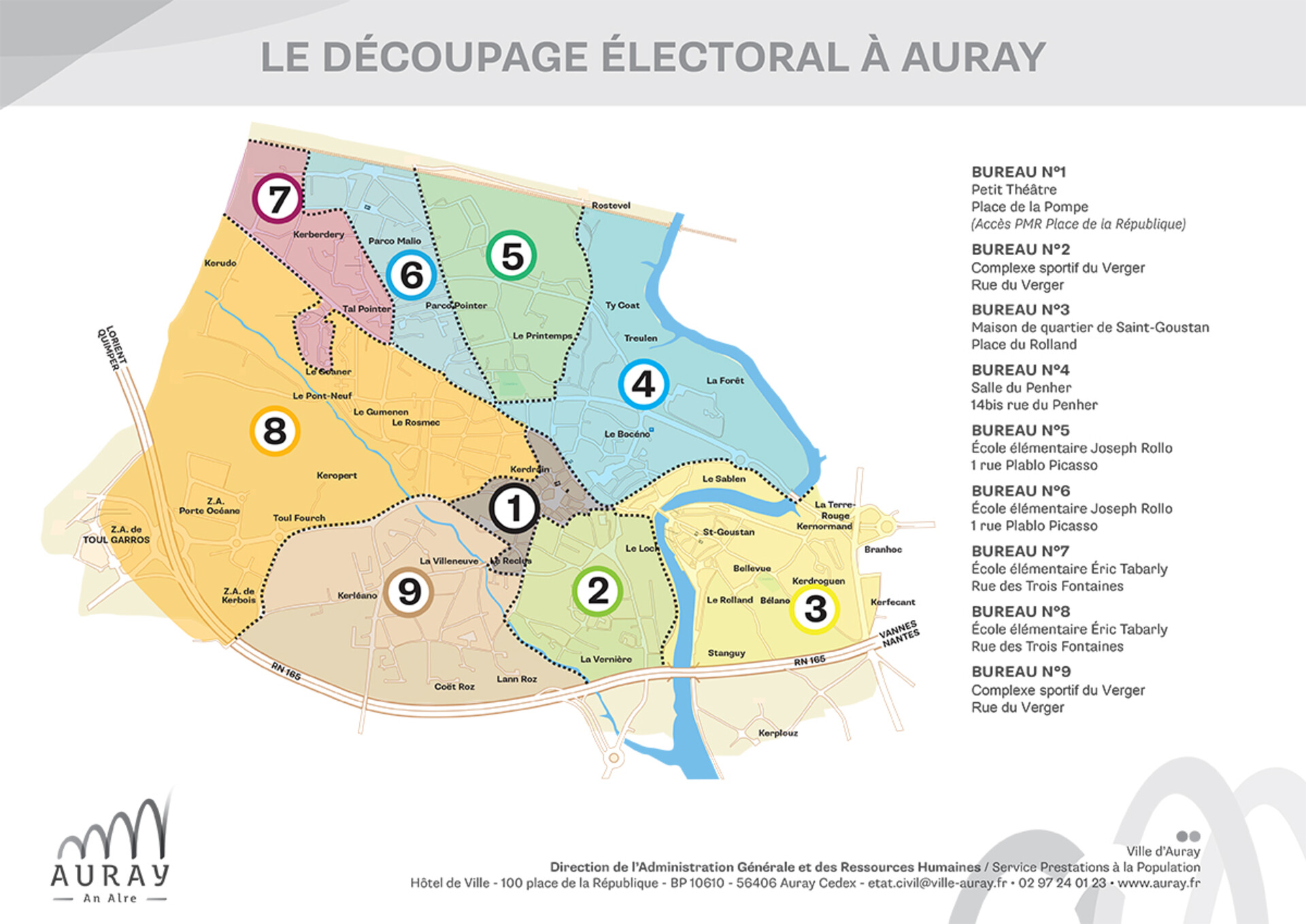 Auray : carte de situation des bureaux de vote